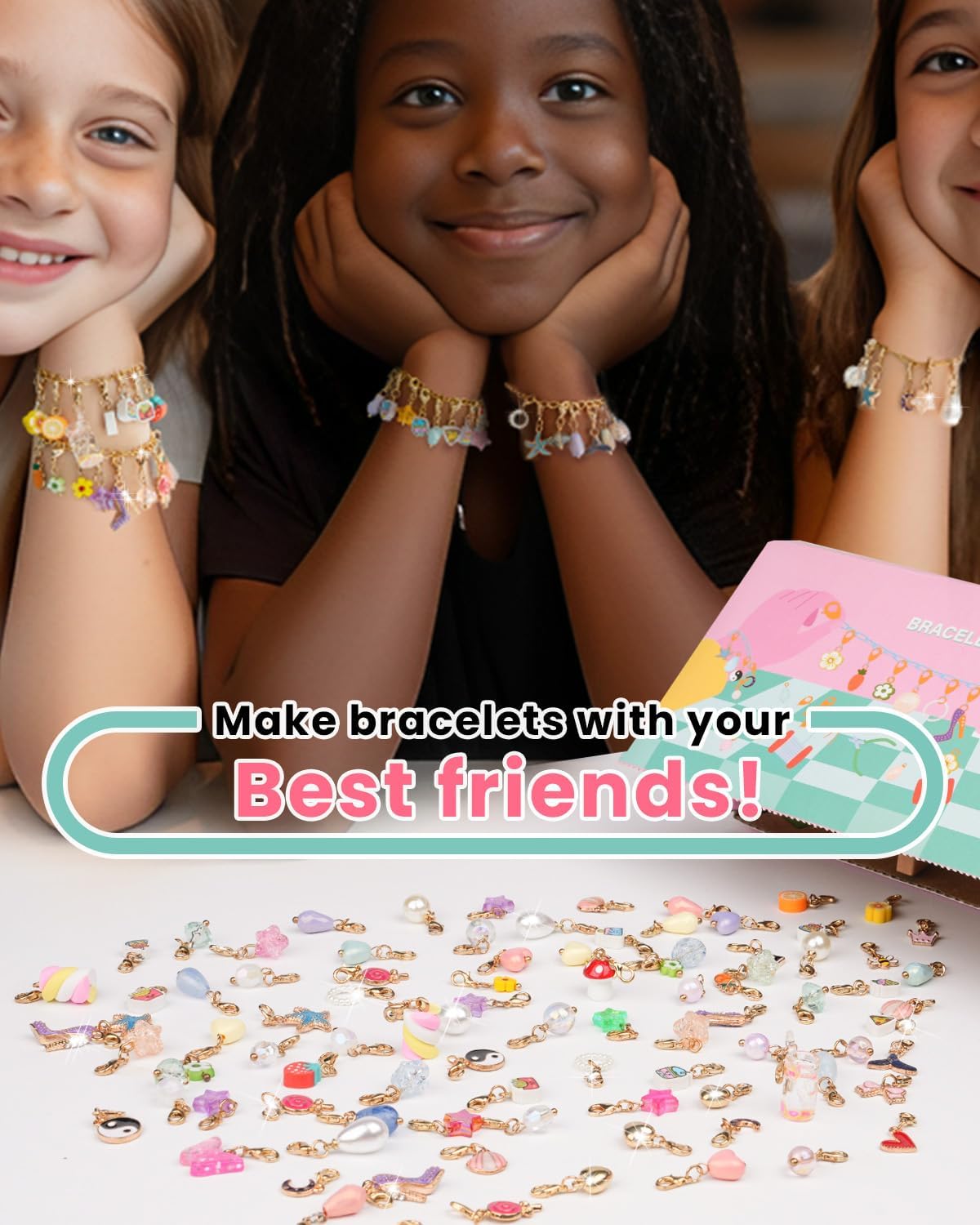 Deinduser Charm Bracelet Making Kit for Girls Just Clasp Birthday Gifts for Girls Toys Crafts for Teen Girls Ages 5 6 7 8 12 Jewelry Making
