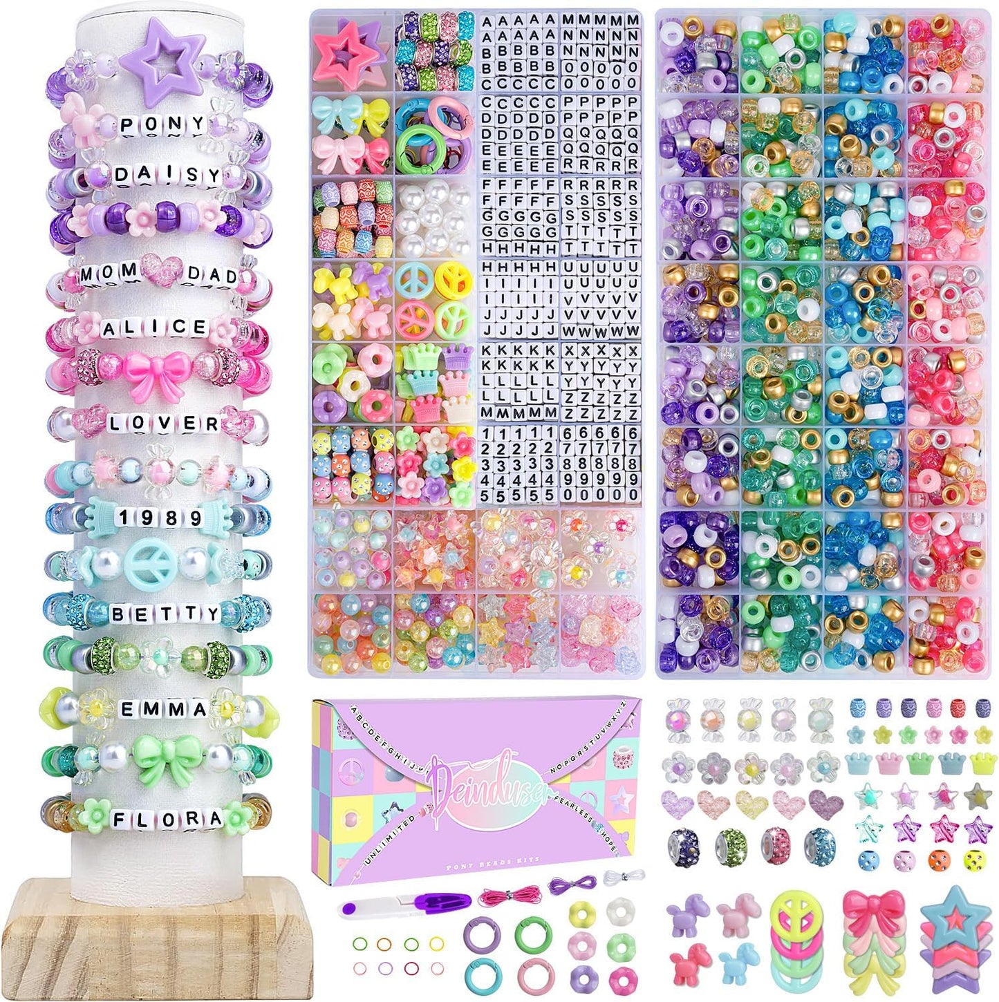 Deinduser Friendship Bracelet Making Kit for Girls, Pony Beads Set Kandi Bracelet Kit Jewelry Making for Girls Gift Age 10-12