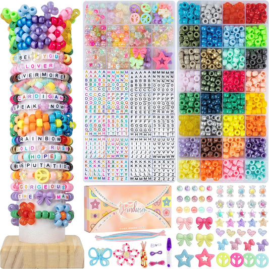 Deinduser Pony Beads Friendship Bracelet Making Kit 32 Colors Kandi Beads with Pipe Cleaners Letter Beads DIY Craft Jewelry Necklace for Girls Creative Educational Toy Great Gift for Ages 6+