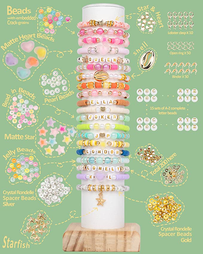 Deinduser Clay Beads 2 Boxes Bracelet Making Kit - 24 Colors Polymer Clay Beads for Bracelets Making - Jewelry Making kit with Gift Pack - Bracelet Making Kit for Girls - Heishi Disc Beads