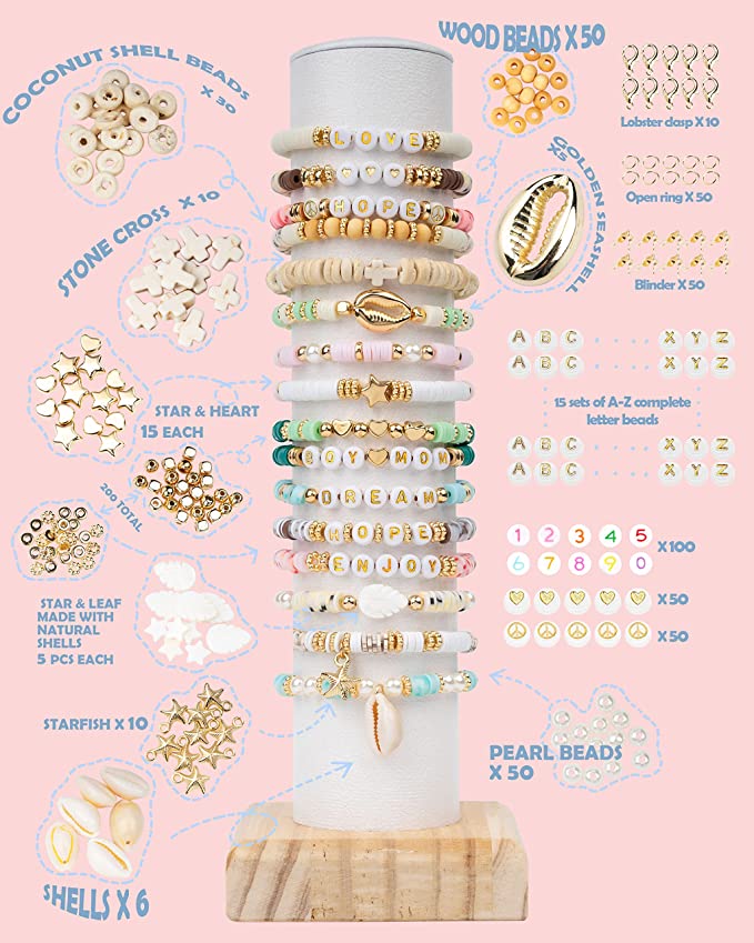 Clay Beads 7200 Pcs 2 Boxes Bracelet Making Kit - 24 Colors Polymer Clay Beads for Bracelet Making - Jewelry Making kit with Gift Pack - Bracelet Making Kit for Adults - Heishi Disc Beads