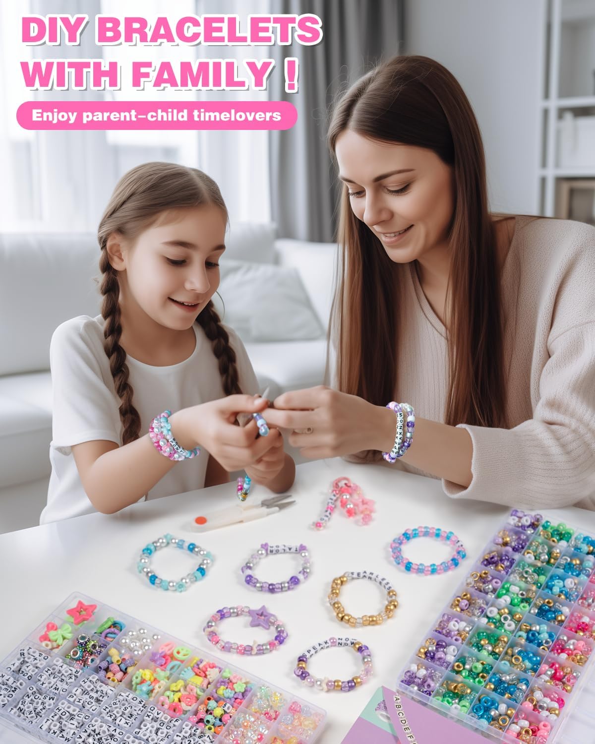 Deinduser Friendship Bracelet Making Kit for Girls, Pony Beads Set Kandi Bracelet Kit Jewelry Making for Girls Gift Age 10-12