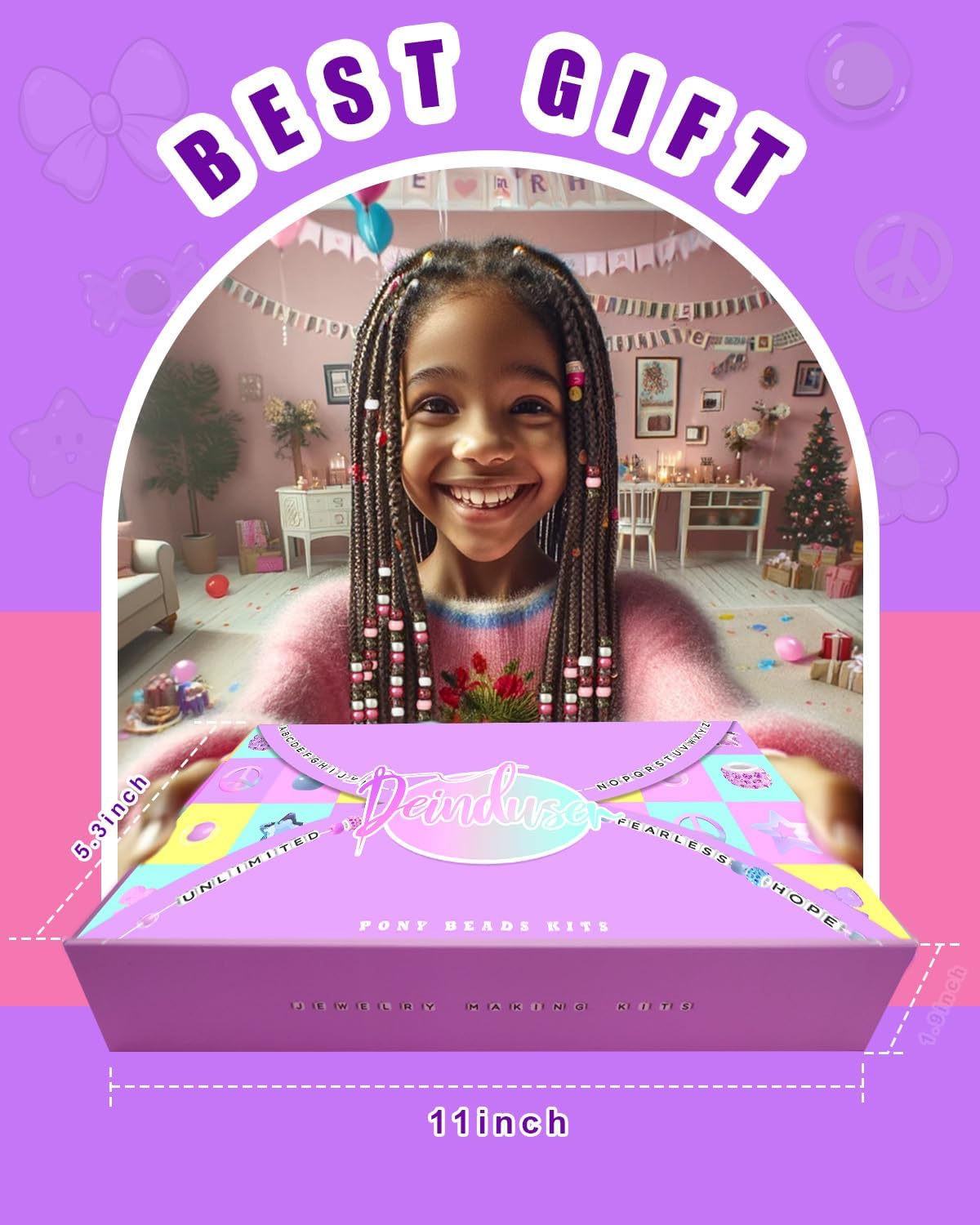 Deinduser Friendship Bracelet Making Kit for Girls, Pony Beads Set Kandi Bracelet Kit Jewelry Making for Girls Gift Age 10-12