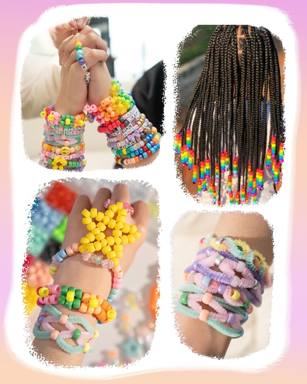 Deinduser Pony Beads Friendship Bracelet Making Kit 32 Colors Kandi Beads with Pipe Cleaners Letter Beads DIY Craft Jewelry Necklace for Girls Creative Educational Toy Great Gift for Ages 6+