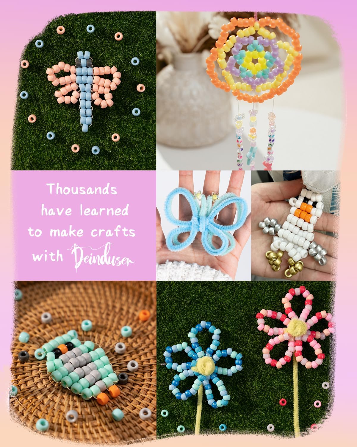Deinduser Pony Beads Friendship Bracelet Making Kit 32 Colors Kandi Beads with Pipe Cleaners Letter Beads DIY Craft Jewelry Necklace for Girls Creative Educational Toy Great Gift for Ages 6+
