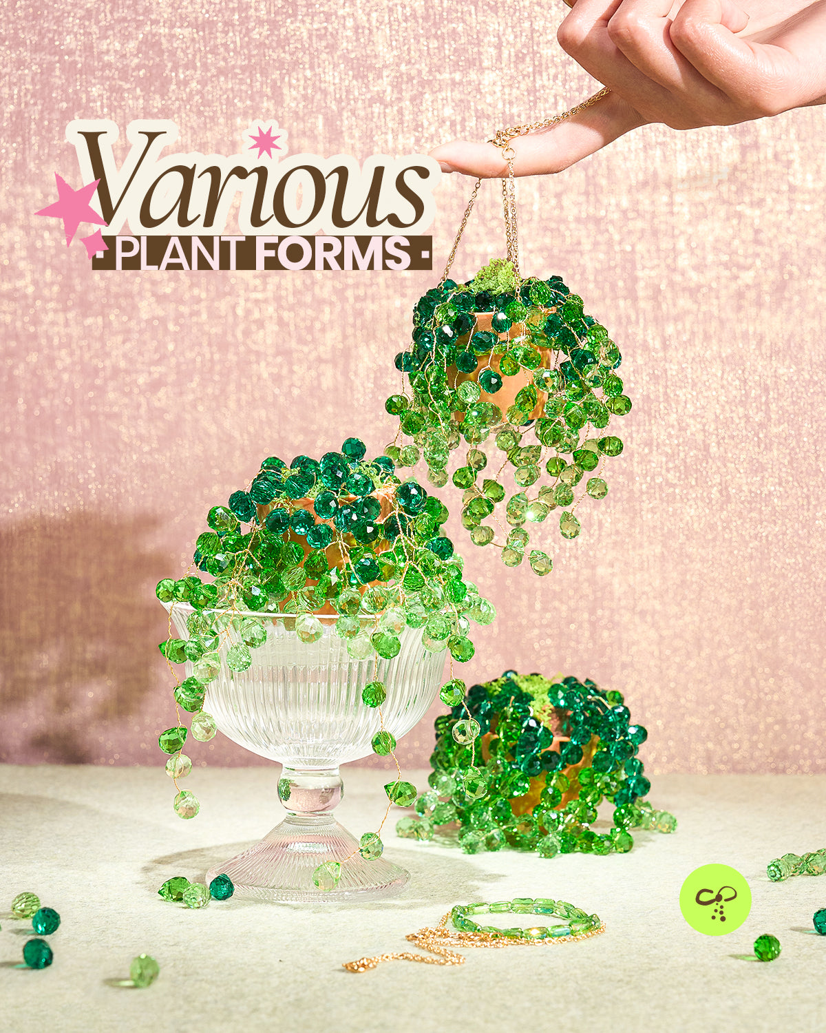 Deinduser Beaded Plant Kit, DIY Hanging Suncatcher Craft Kit with Glass Crystal Beads, Pot, Chain, Faux Moss, Air Dry Clay, Instruction Booklet & Video Tutorial, Tabletop or Window Decor Gift