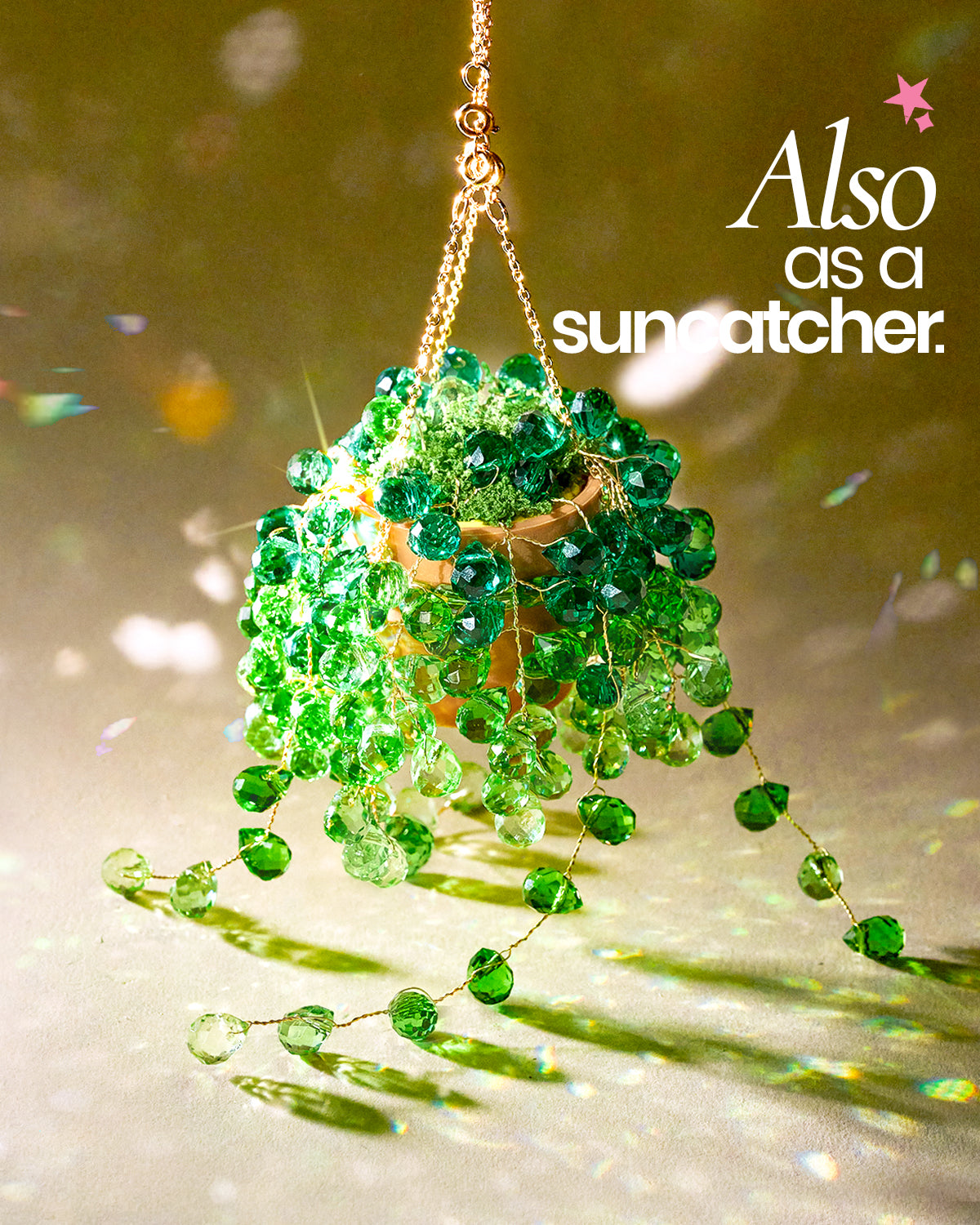 Deinduser Beaded Plant Kit, DIY Hanging Suncatcher Craft Kit with Glass Crystal Beads, Pot, Chain, Faux Moss, Air Dry Clay, Instruction Booklet & Video Tutorial, Tabletop or Window Decor Gift