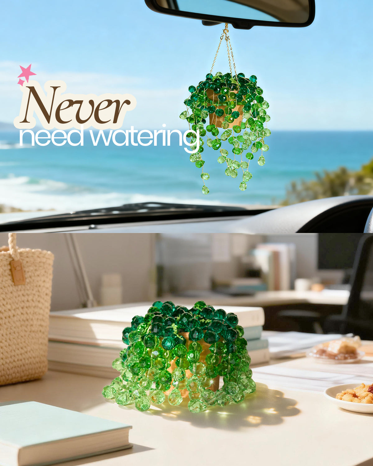 Deinduser Beaded Plant Kit, DIY Hanging Suncatcher Craft Kit with Glass Crystal Beads, Pot, Chain, Faux Moss, Air Dry Clay, Instruction Booklet & Video Tutorial, Tabletop or Window Decor Gift