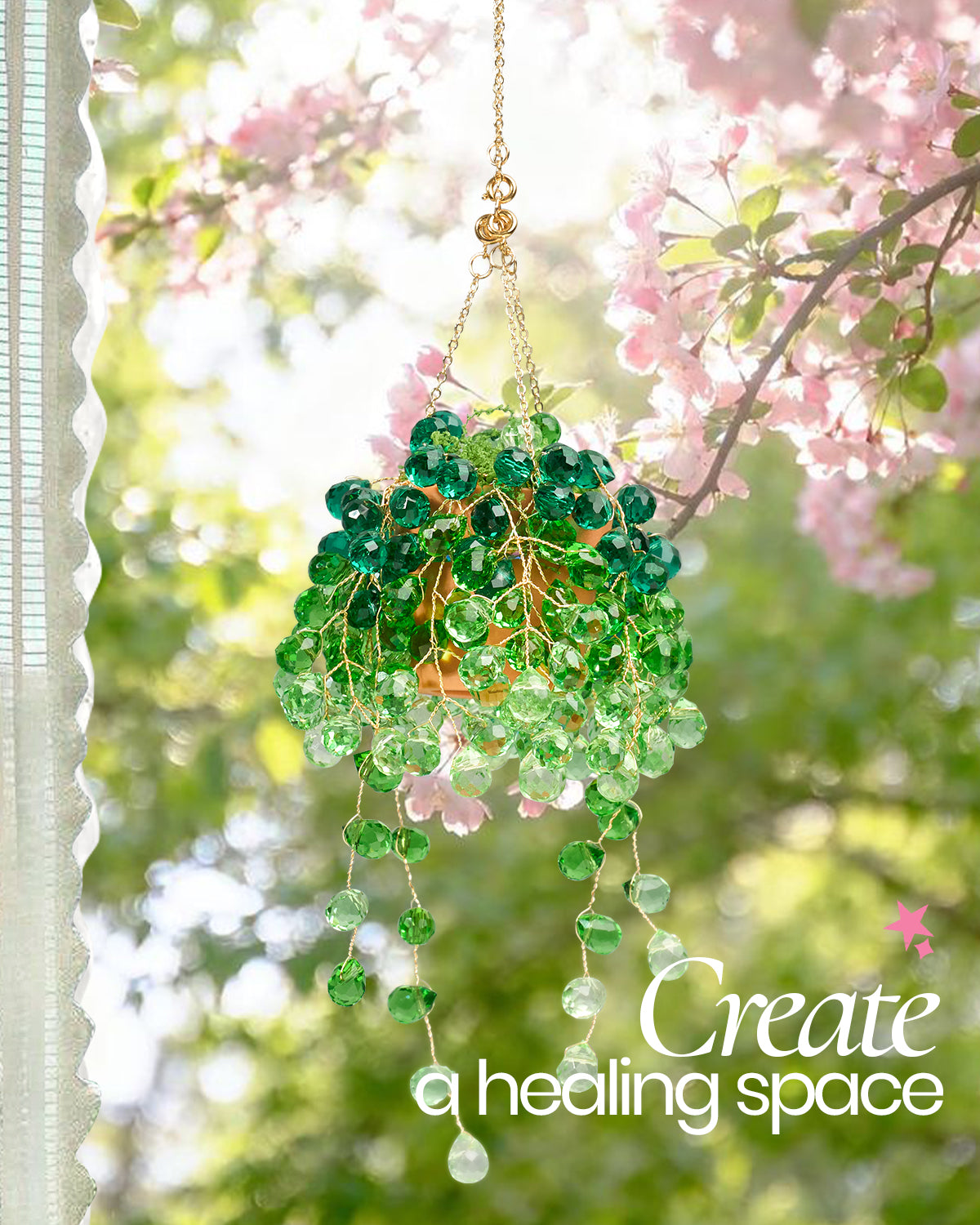 Deinduser Beaded Plant Kit, DIY Hanging Suncatcher Craft Kit with Glass Crystal Beads, Pot, Chain, Faux Moss, Air Dry Clay, Instruction Booklet & Video Tutorial, Tabletop or Window Decor Gift